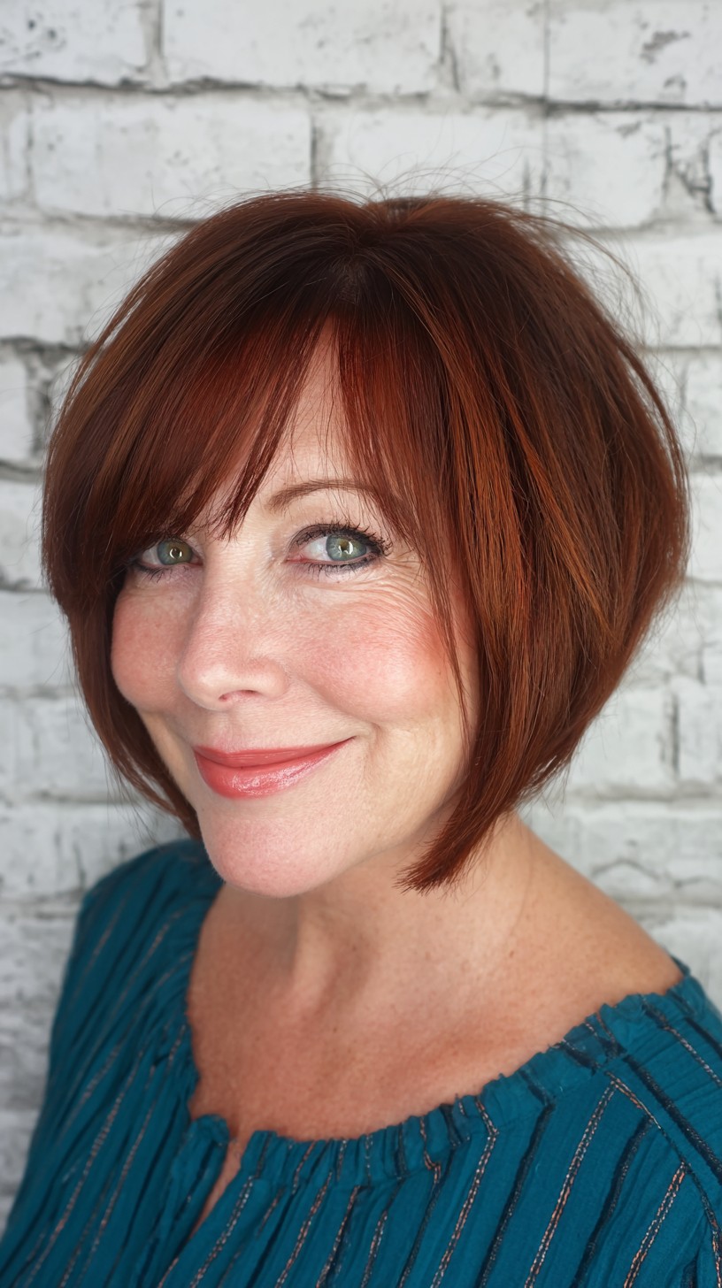 Vibrant Copper Layered Bob for Fine Hair