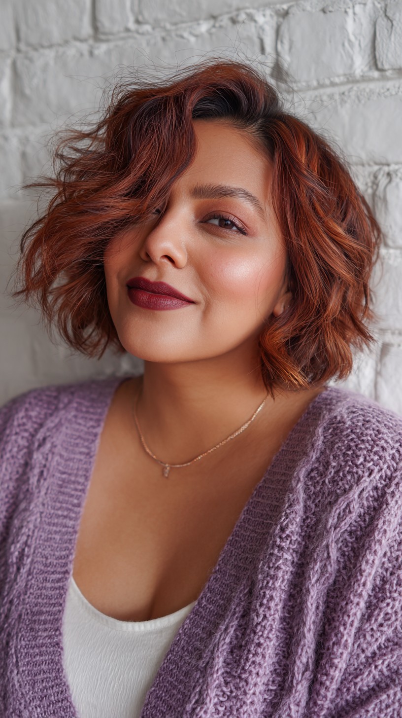 Vibrant Copper Tousled Bob with Side Sweep