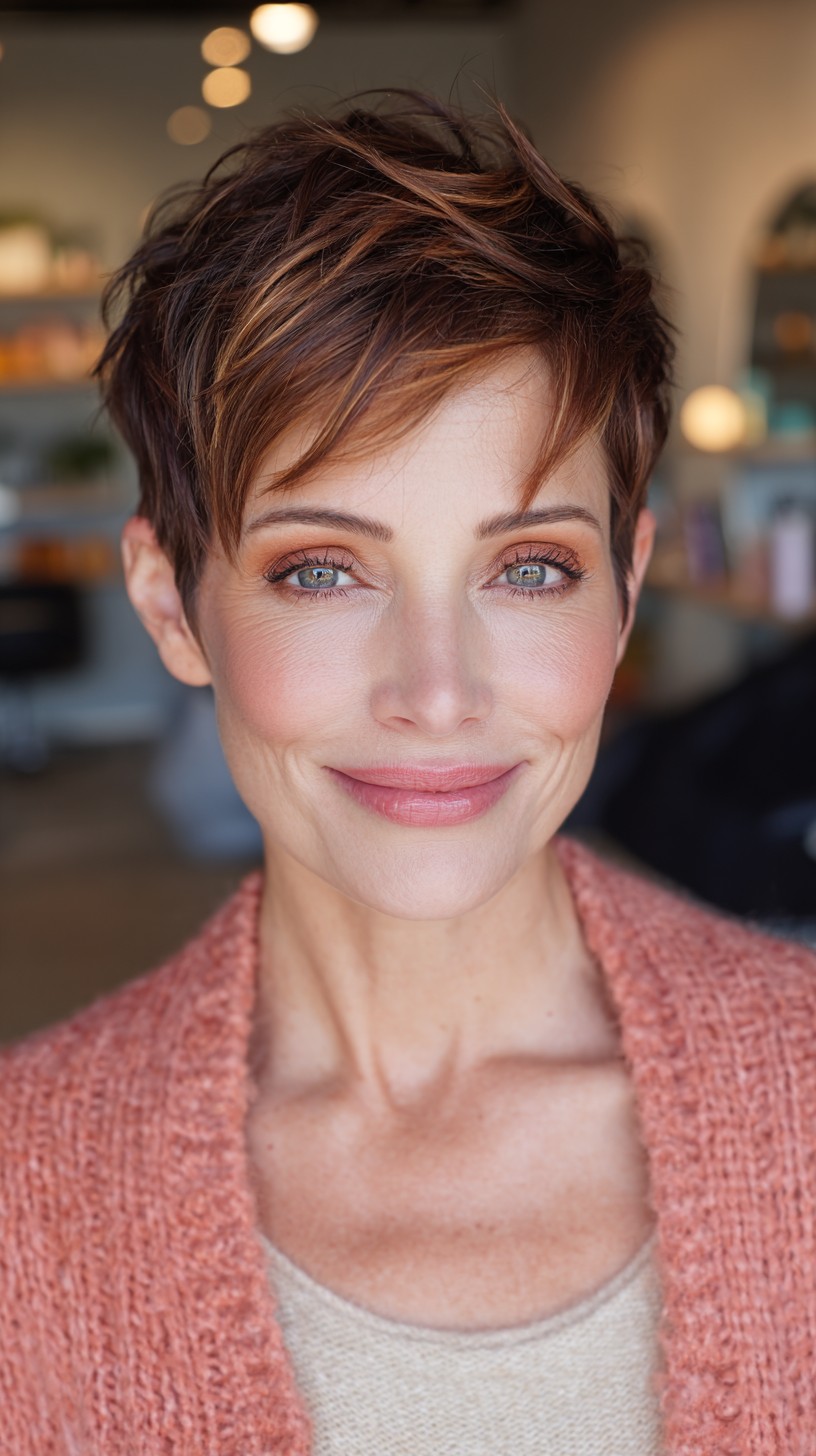 Vibrant Textured Pixie with Auburn Highlights