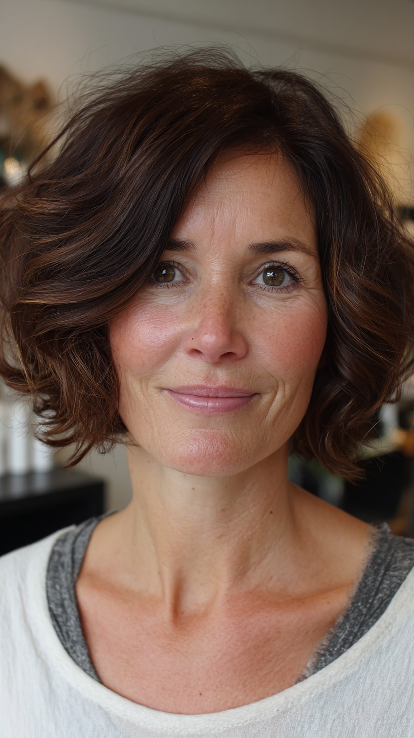 Voluminous Chestnut Bob with Bouncy Curls