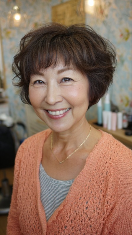 Voluminous Curly Bob for Asian Mature Hair