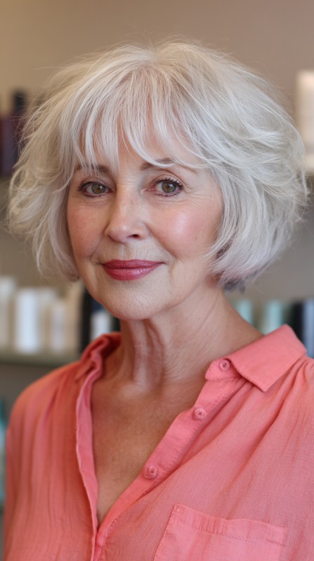 Whisper-Soft Silver Bob with Feathery Bangs
