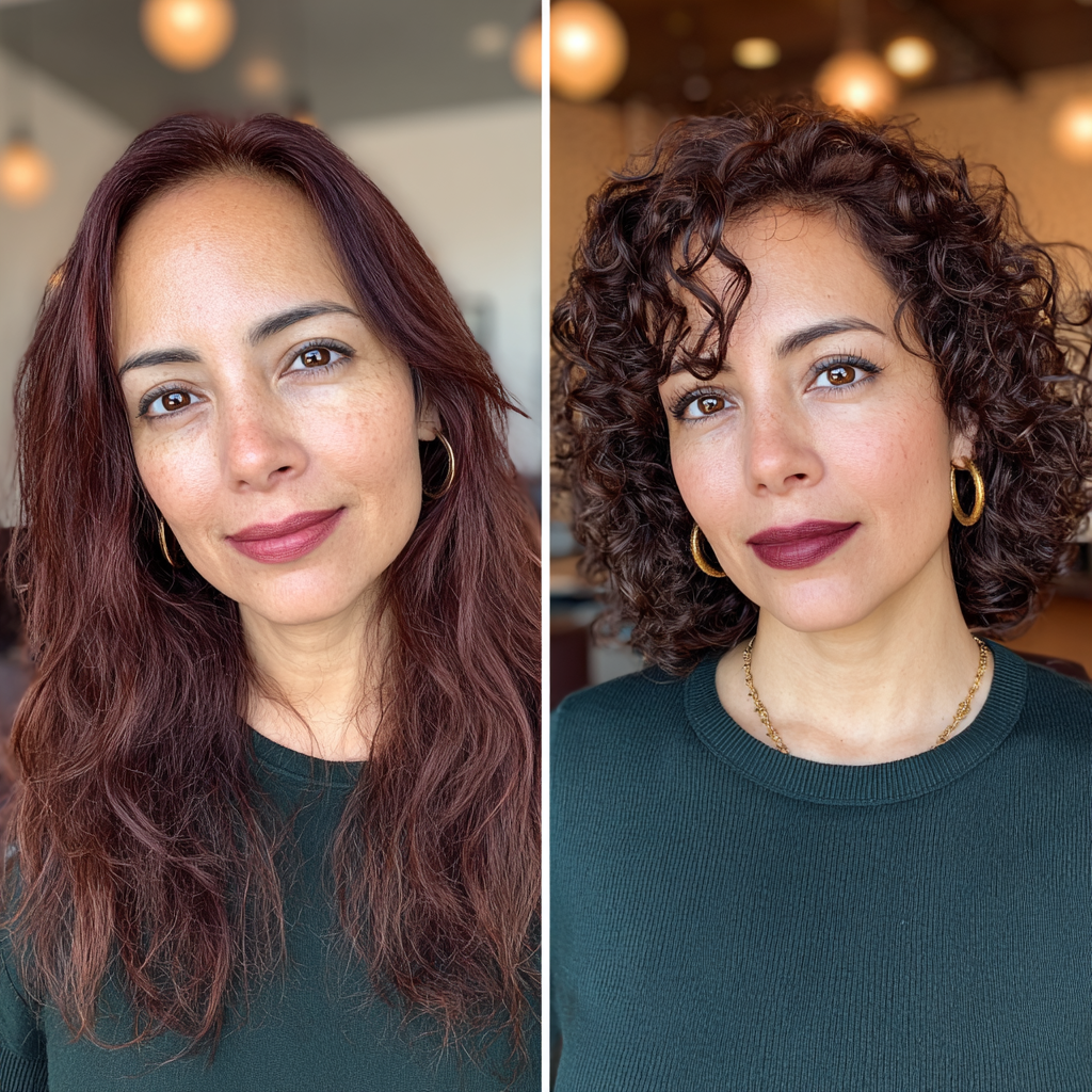 Defined Curly Cut with Vibrant Color Contrast