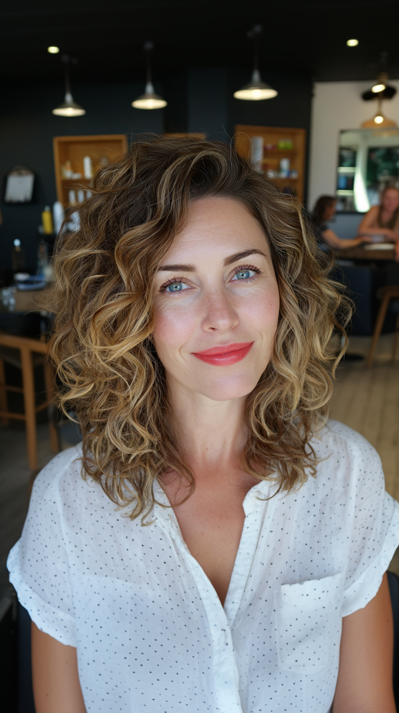 Effortless Curly Mid-Length Cut with Soft Layers