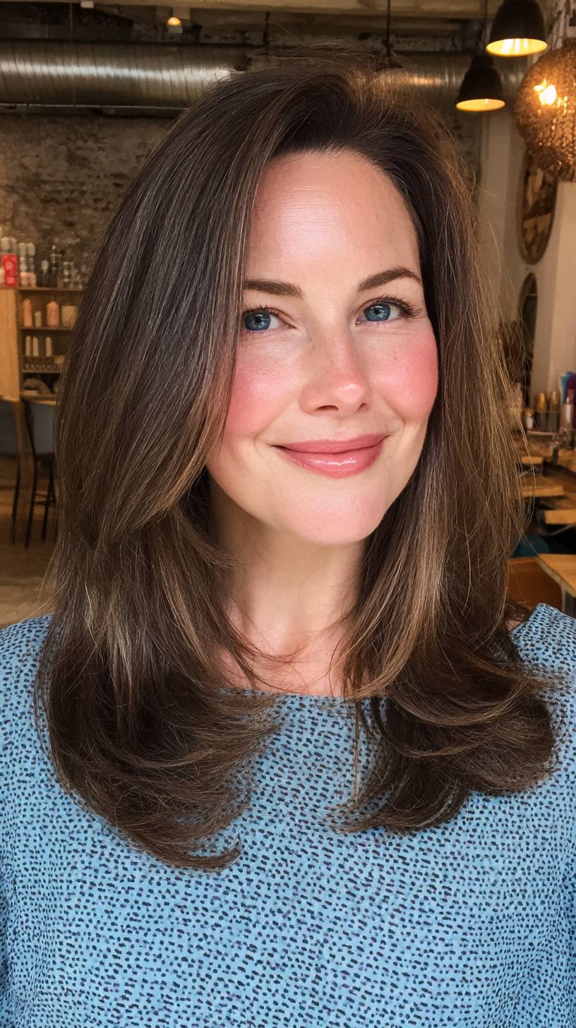 Modern Long Layers with Subtle Face-Framing Highlights