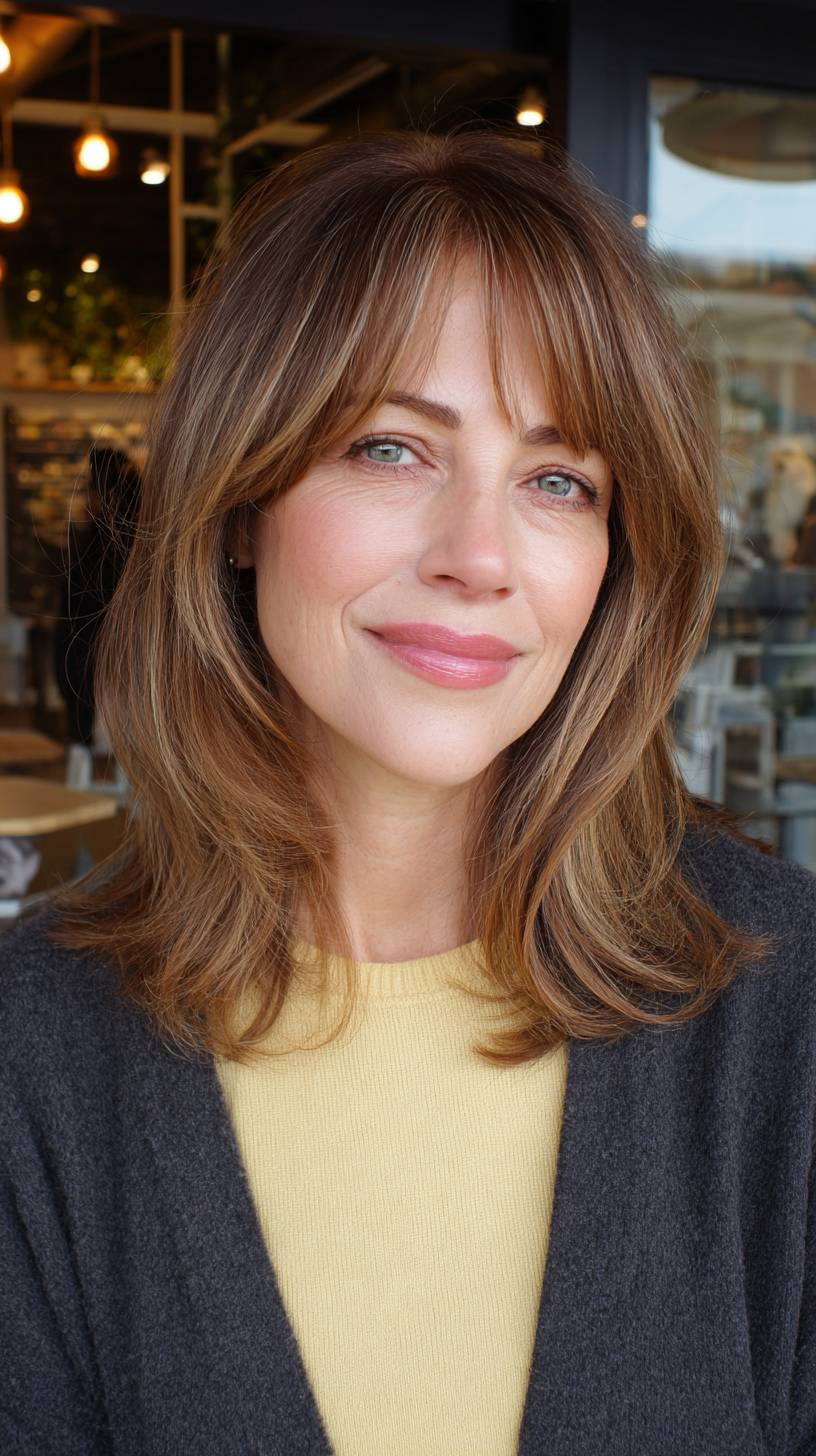 Soft Textured Layers with Gentle Face-Framing Bangs