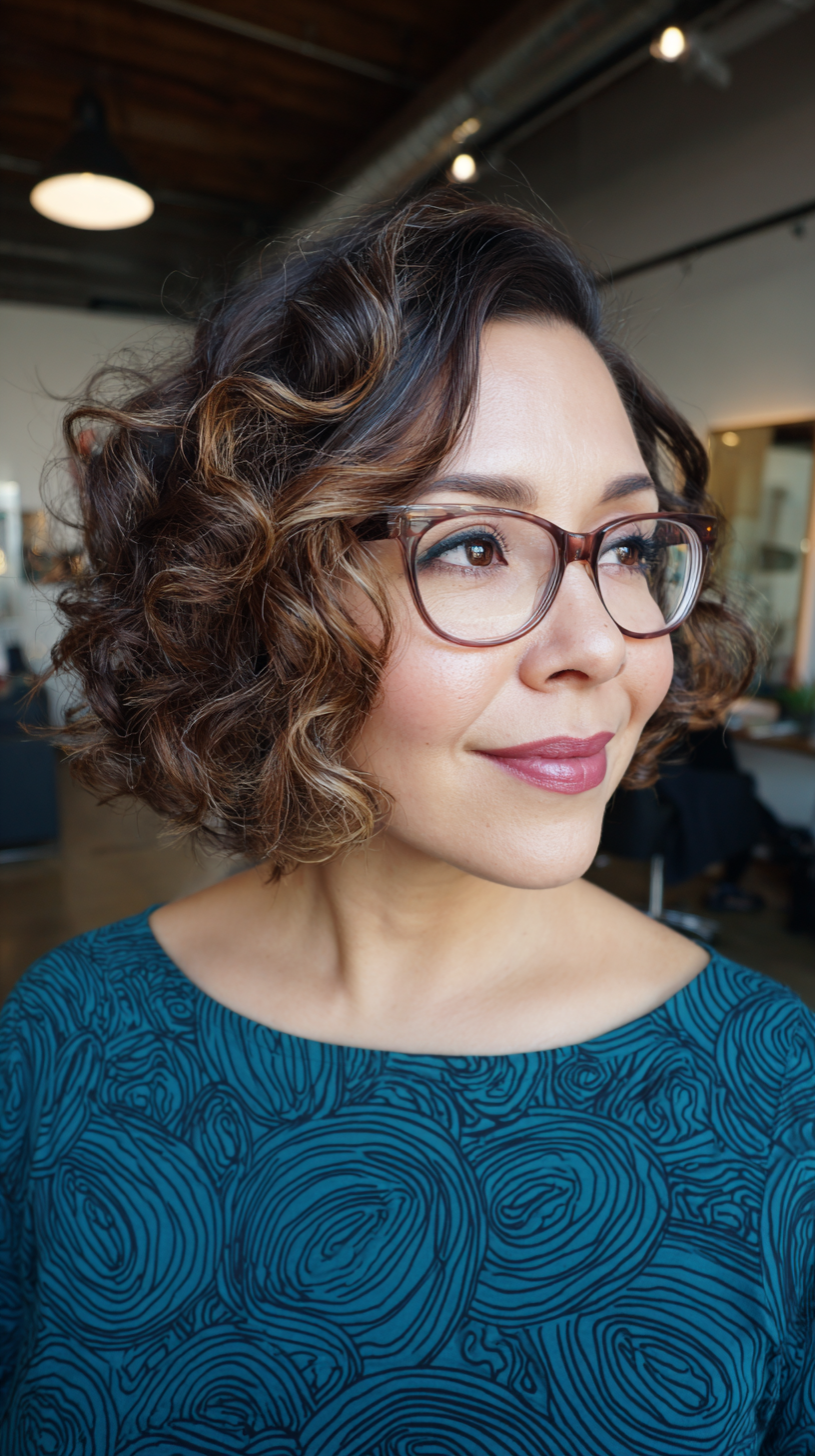 Textured Curly Bob with Subtle Balayage