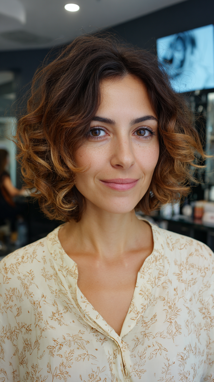Textured Curly Bob with Warm Tones