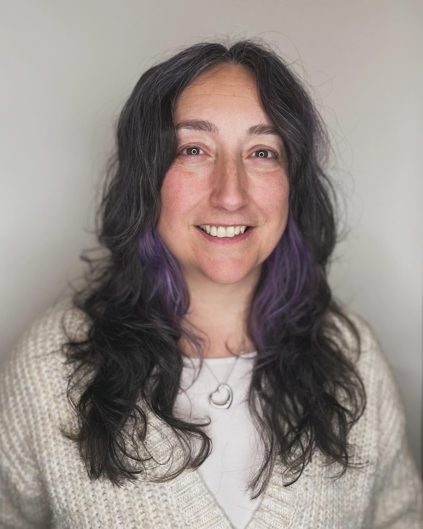 Charming Long Wavy Shag with Subtle Purple Highlights