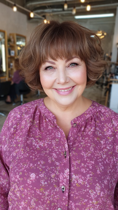 Chic Voluminous Chestnut Curled Bob