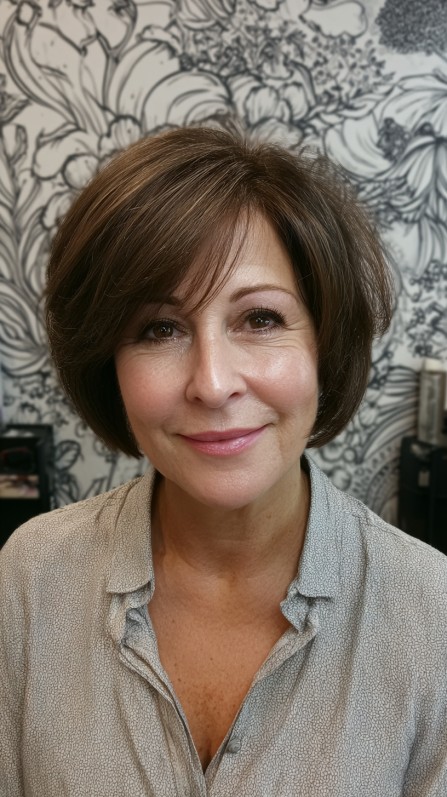 Classic Chestnut Tousled Bob with Volumizing Layers