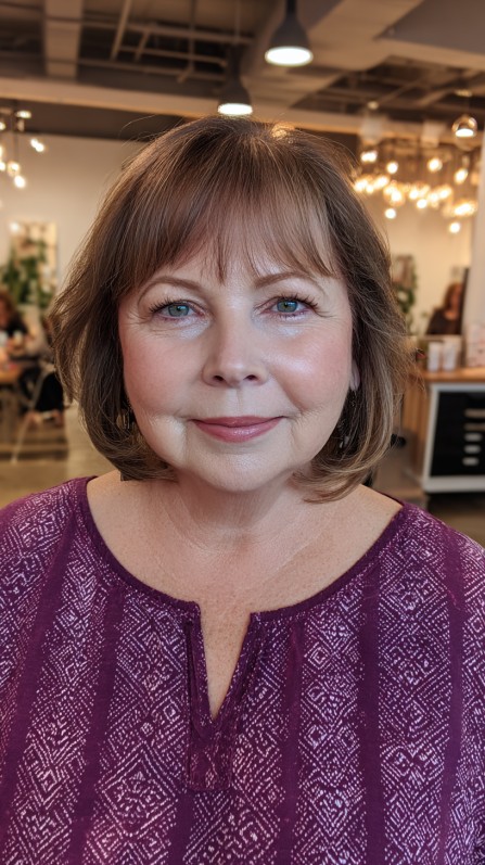 Elegant Brunette Bob with Softly Tapered Bangs