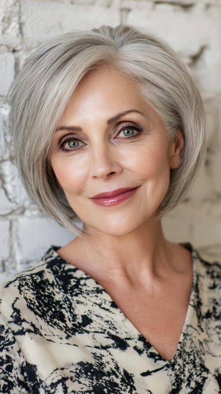 Elegant Silver Layered Bob for Fine Hair