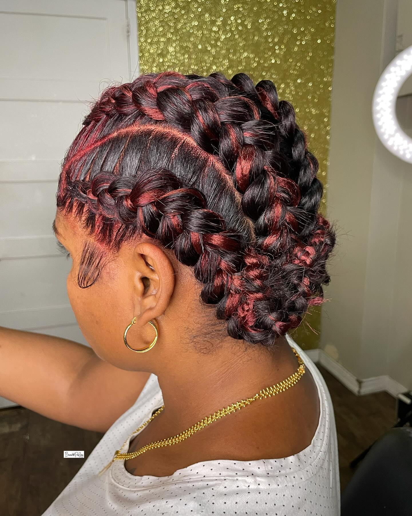 Intricate Braided Updo with Color Accents