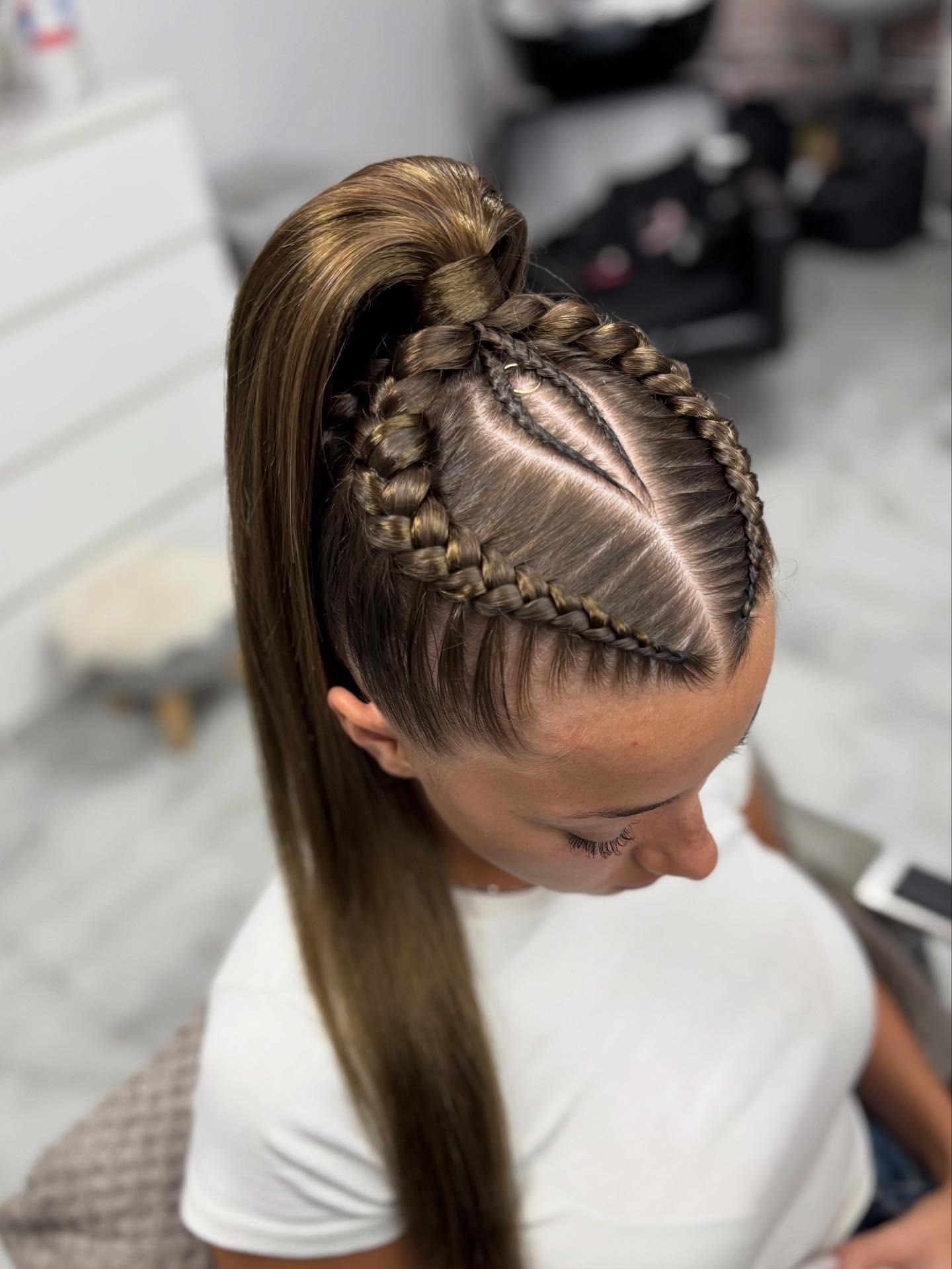 Modern Sleek High Ponytail with Intricate Braids