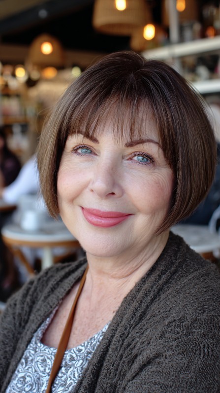 Polished Chocolate Bob with Soft Textured Bangs