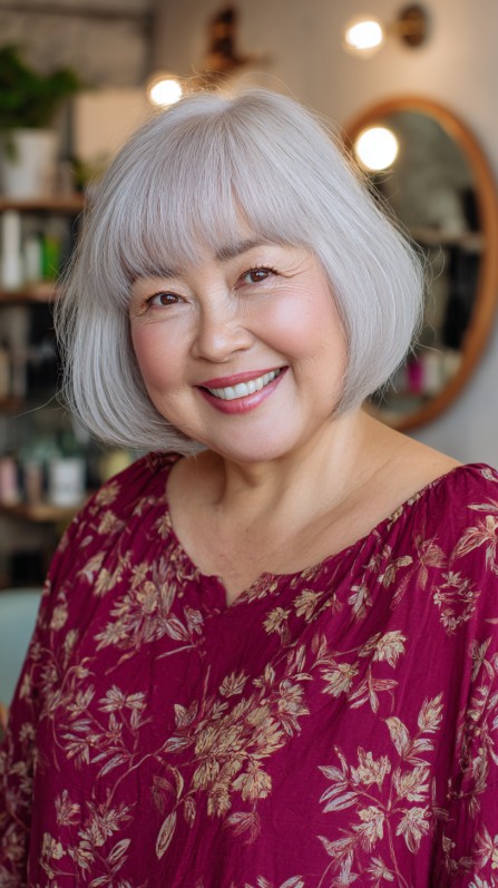 Silvery Sleek Rounded Bob for Mature Faces