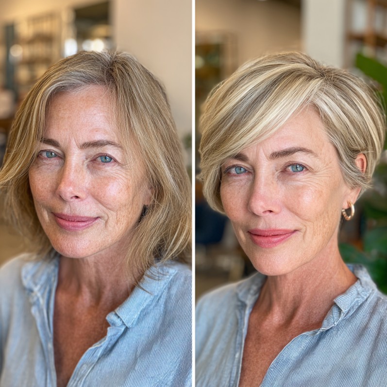 Sleek Blonde Transformation with Soft Side Bangs