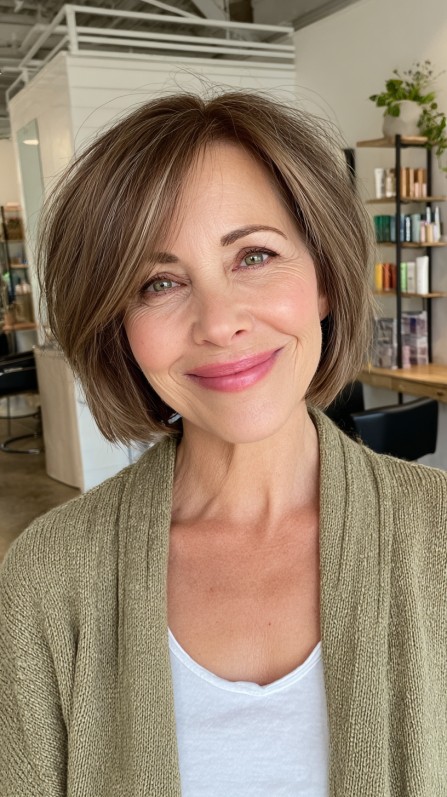 Sleek Chestnut Bob with Soft Angled Layers