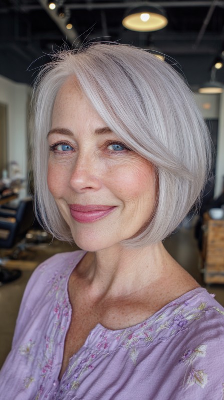 Sleek Silver Bob with Seamless Layers