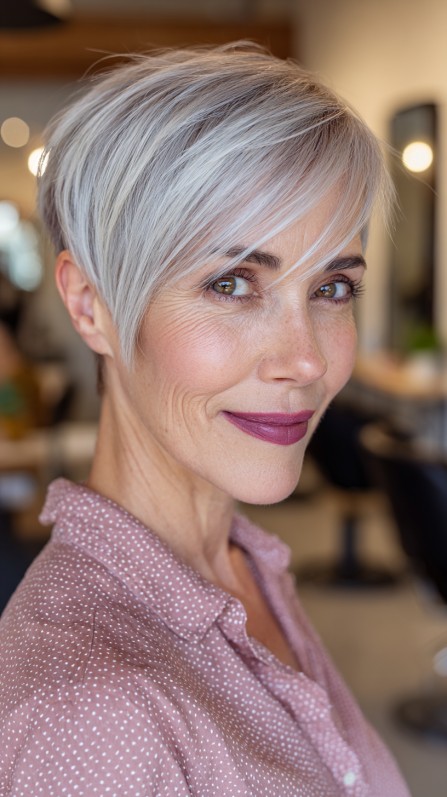 Sleek Silver Pixie with Dynamic Side Sweep