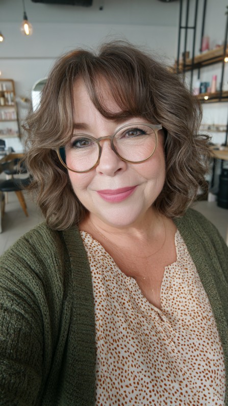 Soft Brunette Waves with Delicate Fringe
