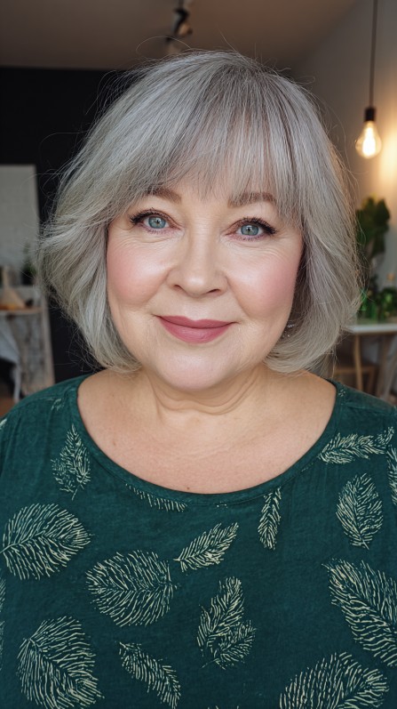 Soft Silver Layered Bob with Feathered Edges