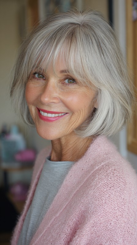 Softly Tapered Silver Bob with Textured Tips