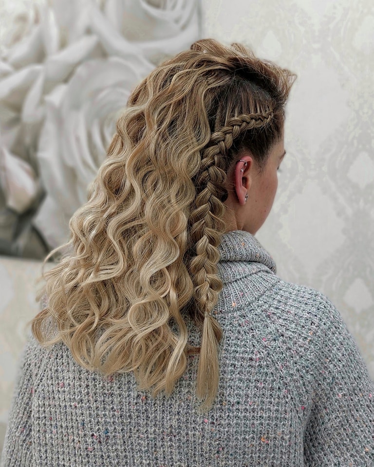 Stylish Side Braid with Loose Curls