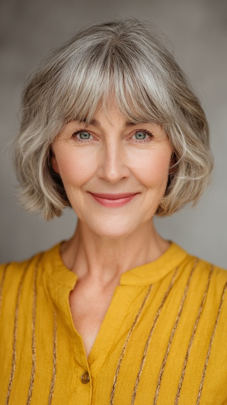 Subtle Silver Wavy Bob with Disconnected Layers