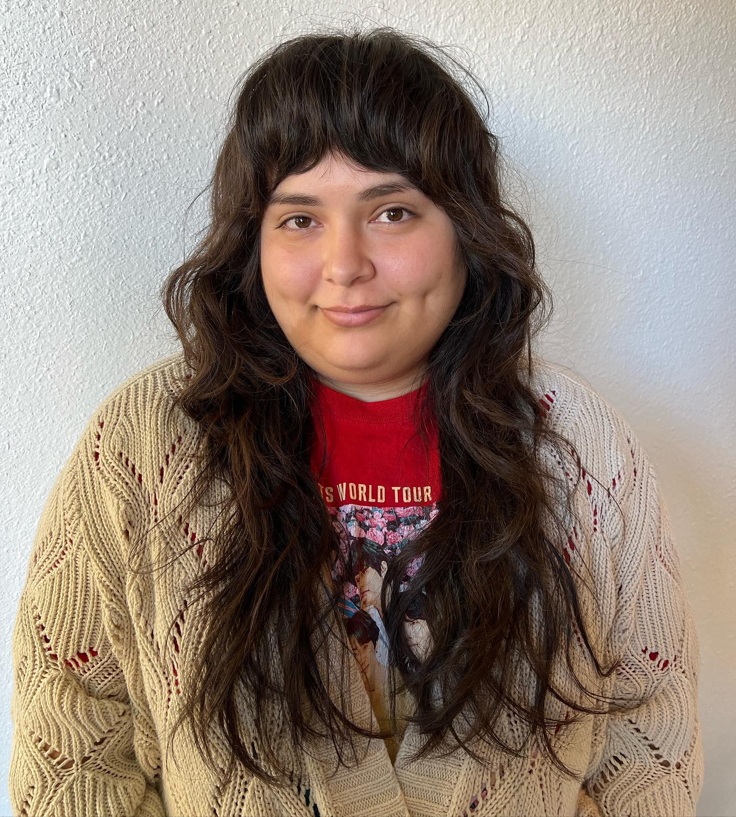 Textured Long Wavy Shag with Curtain Bangs