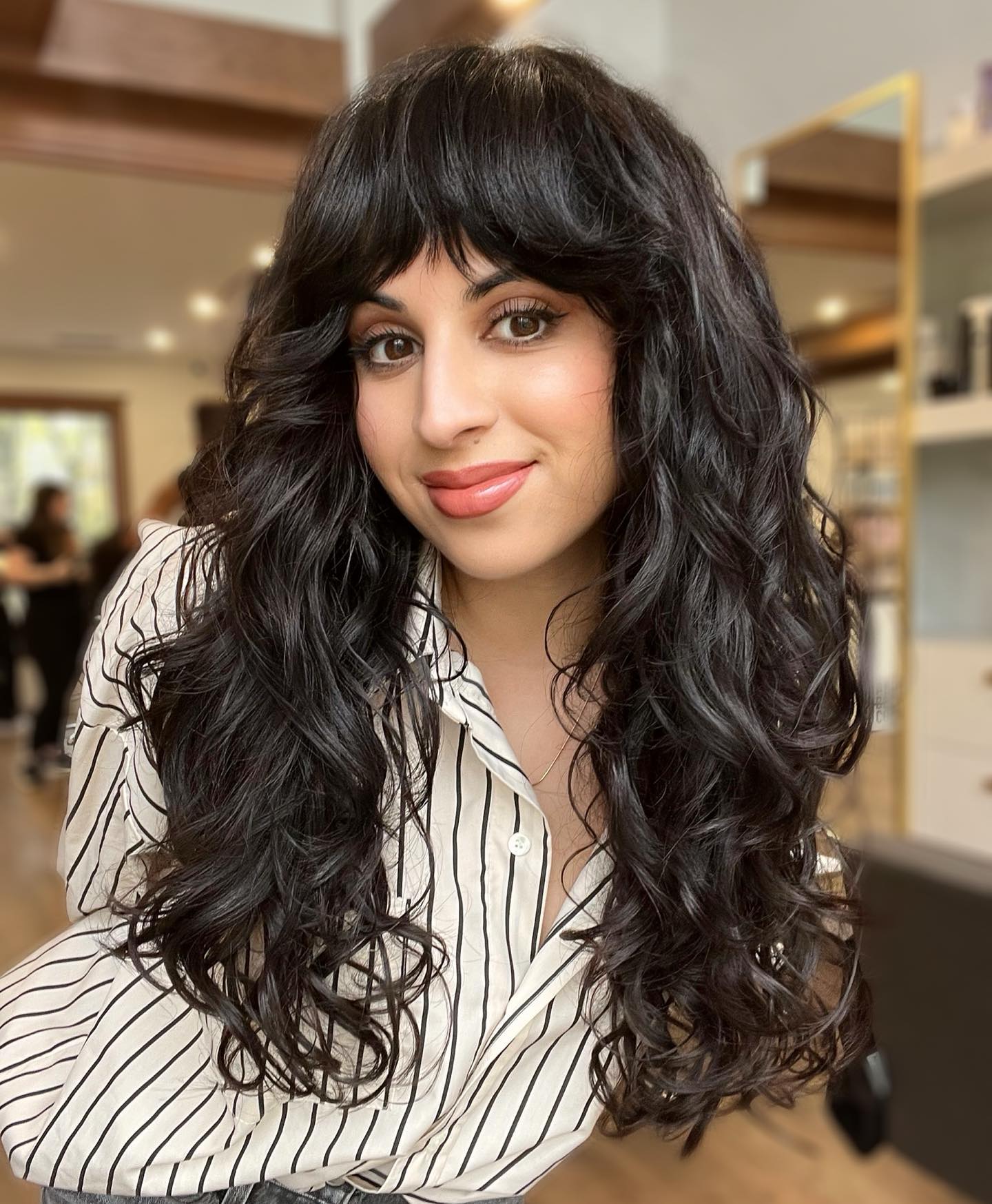 Textured Long Wavy Shag with Face-Framing Bangs