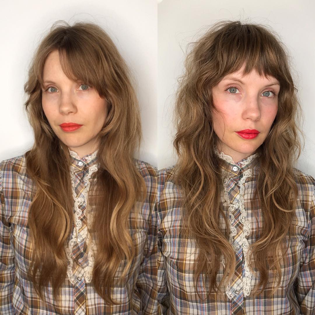 Textured Long Wavy Shag with Soft Bangs