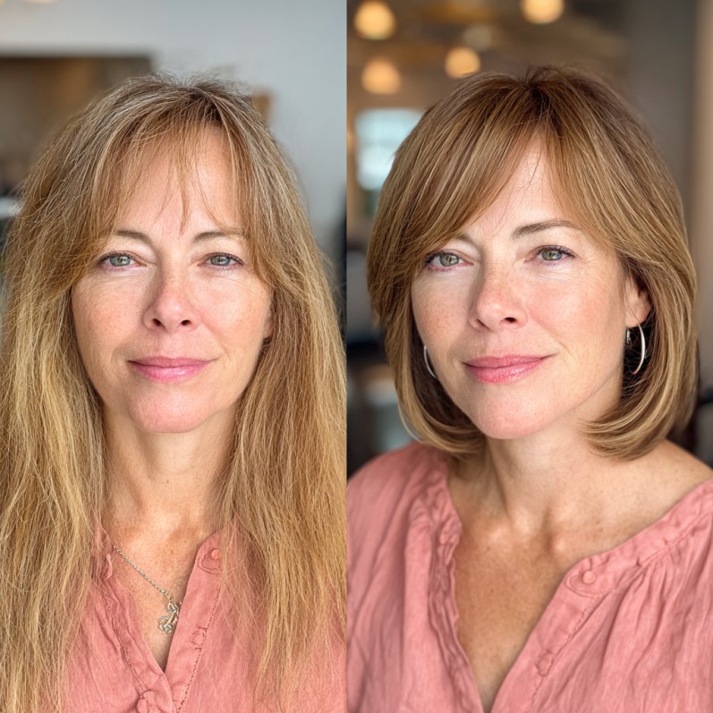 Transformative Copper Bob with Side-Swept Bangs