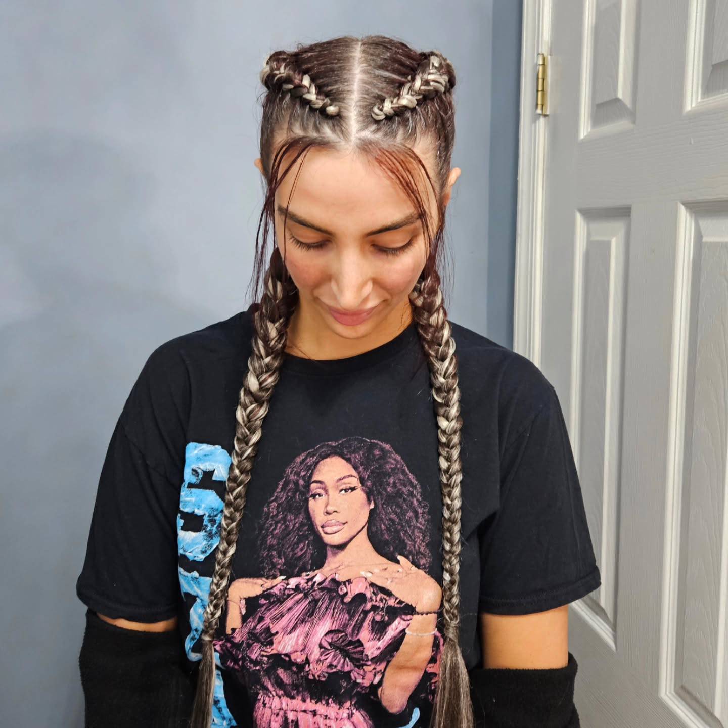 Trendy Double Braided Pigtails with Accent Twists