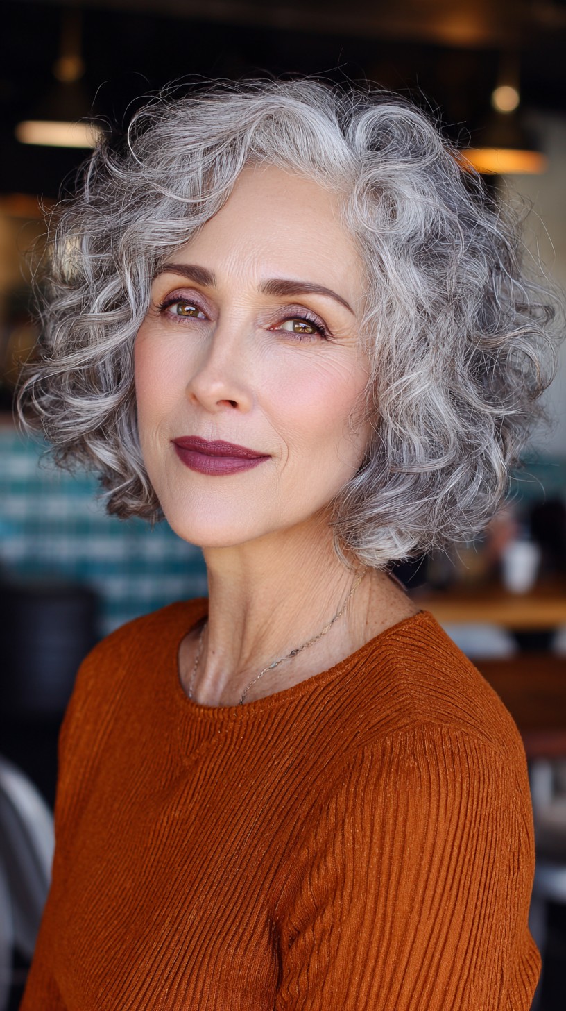 Alluring Silver Curls with Defined Waves and Face-Framing Layers