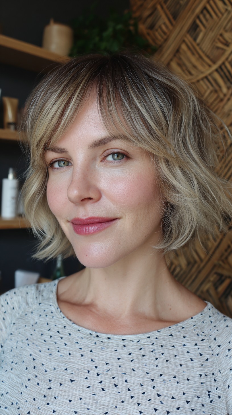 Breezy Blonde Waves with Soft Curtain Bangs