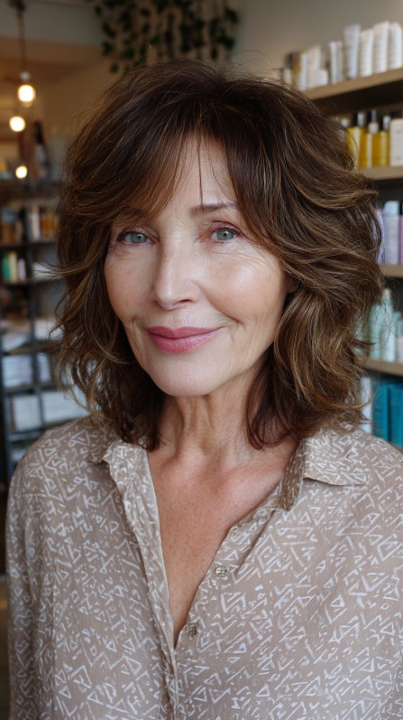 Brunette Textured Bob with Voluminous Side Bangs