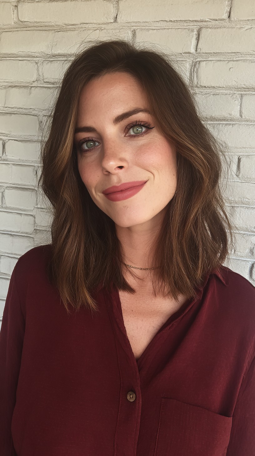Burgundy-Toned Lob with Gentle Waves