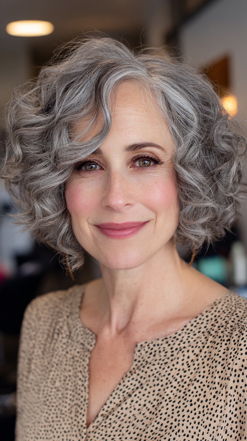 Cascading Silver Waves with a Soft Bob Cut