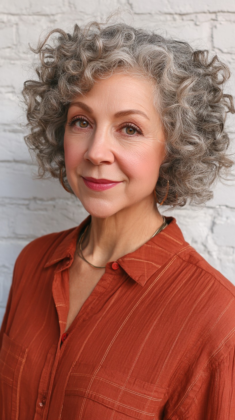 Charismatic Grey Corkscrew Curls with a Bob Cut