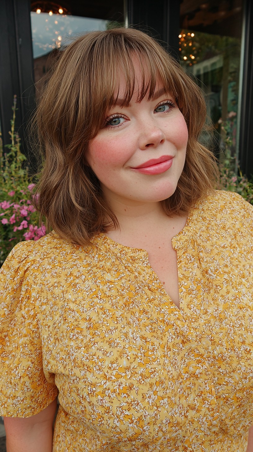 Charming Chestnut Bob with Rounded Fringe