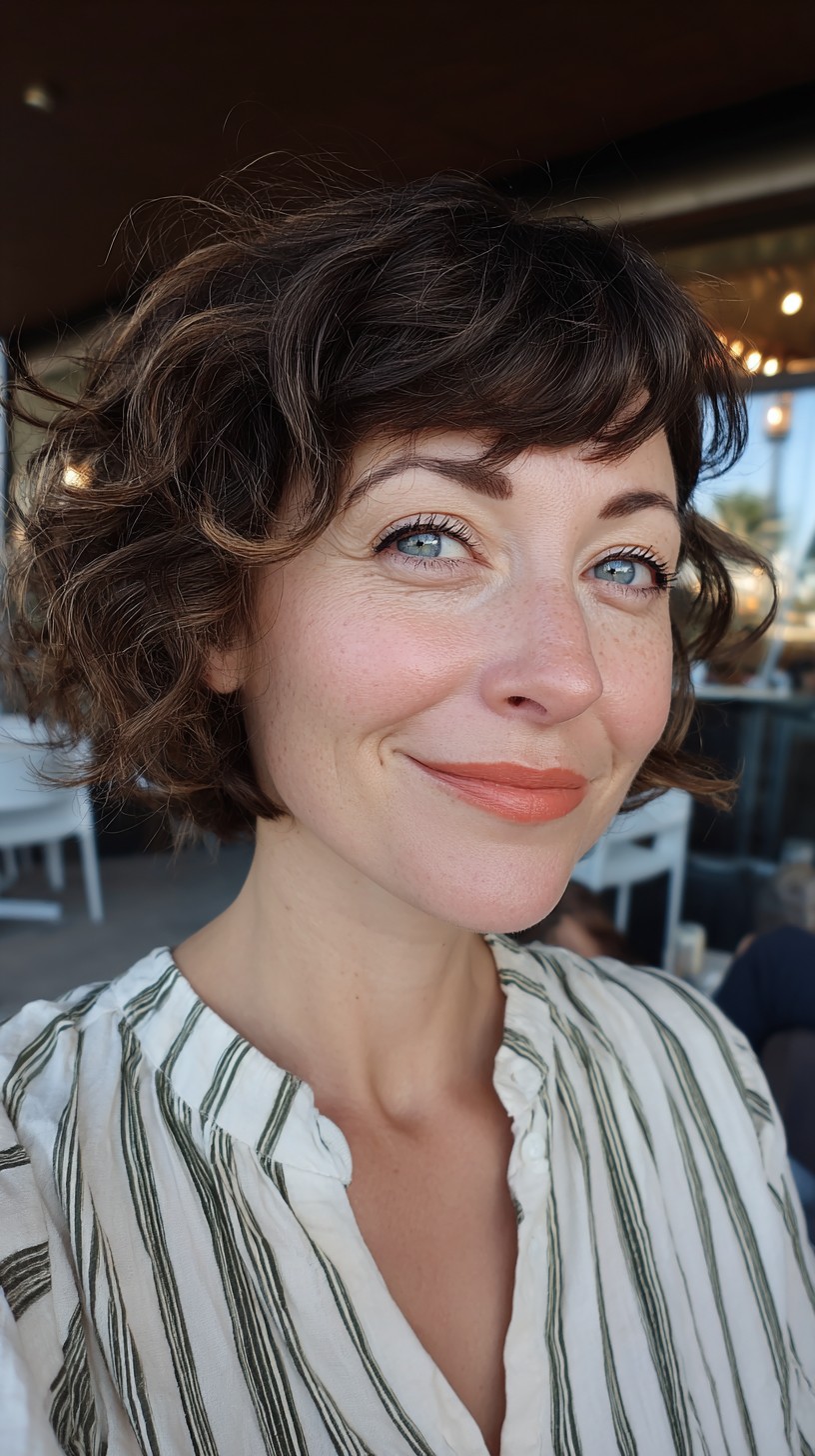 Charming Chestnut Wavy Bob with Natural Highlights