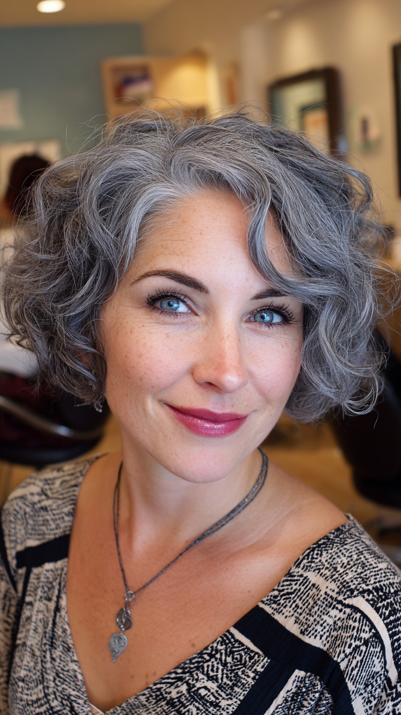 Charming Short Curly Bob in Natural Grey