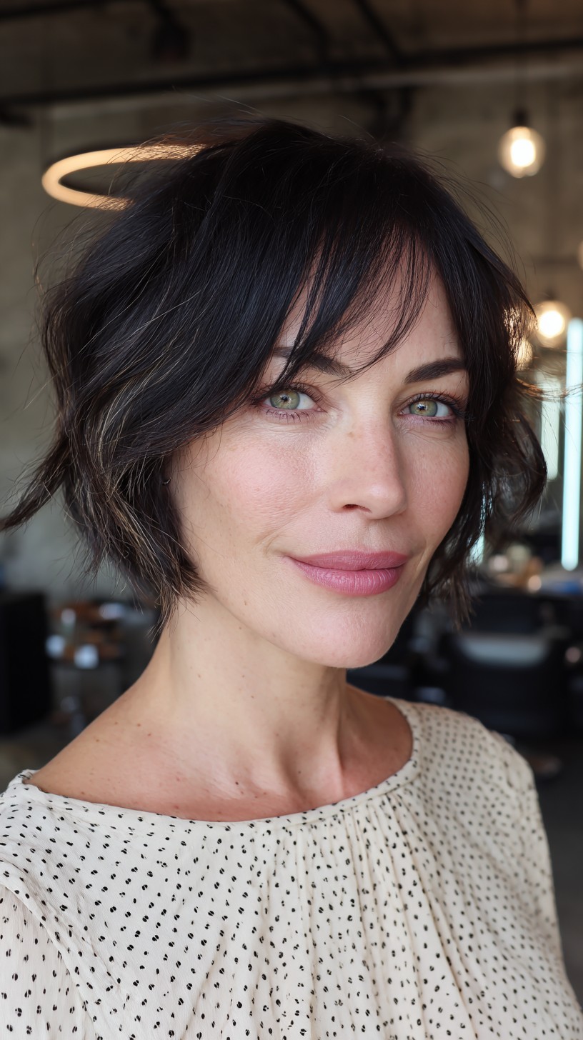 Chic Asymmetrical Pixie with Soft Curtain Bangs