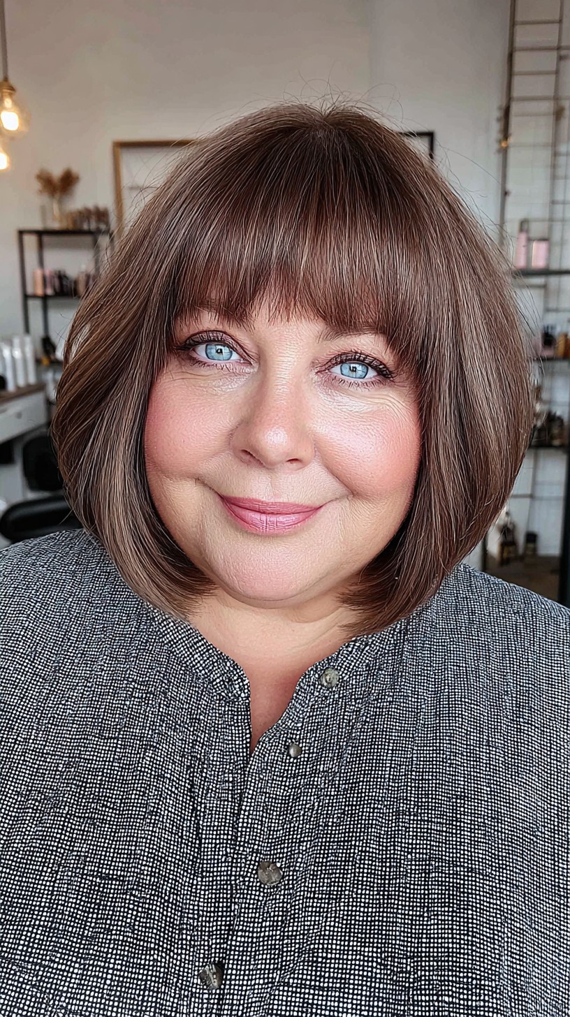Chic Chestnut Bob with Full Bangs