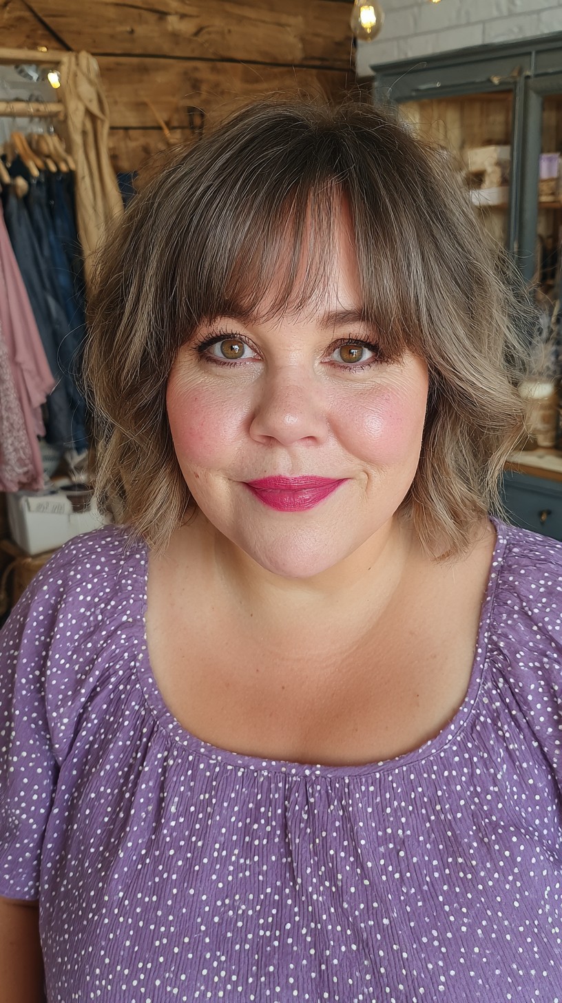 Chic Silver Bob with Feathered Curtain Bangs