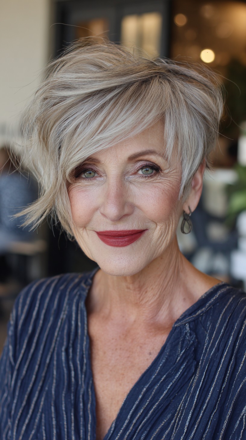 Chic Windswept Silver Pixie with Subtle Highlights