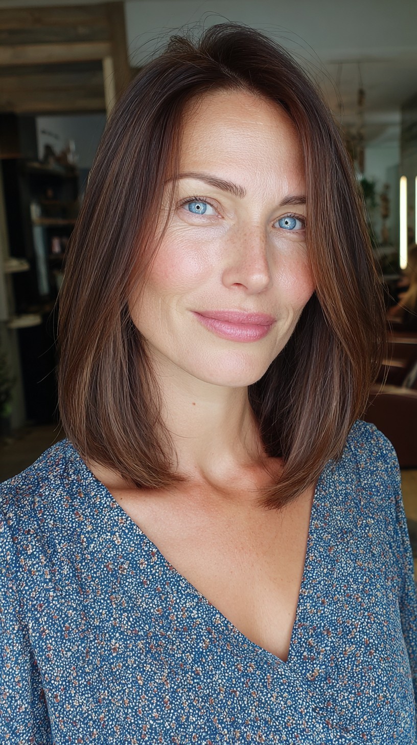 Classic Chestnut Lob with Subtle Movement
