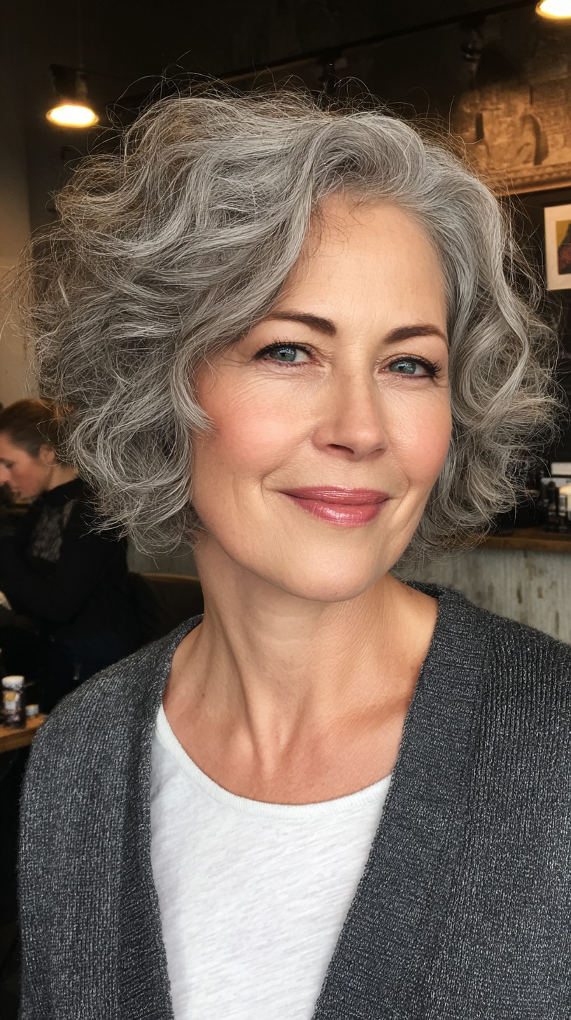 Classic Silver Bob with Delicate Curls and Layering